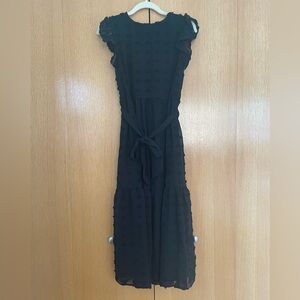 Black maxi dress - fun dot pattern - cinch tie waist - size XS